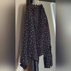 Zara tie front ruffle polka dot blouse